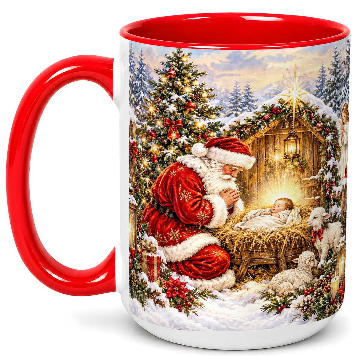 #pl[15oz|Red] Christmas Manger Coffee Mug, Santa Prayer Mug, Ceramic Cup