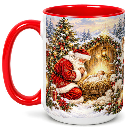 #pl[15oz|Red] Christmas Manger Coffee Mug, Santa Prayer Mug, Ceramic Cup