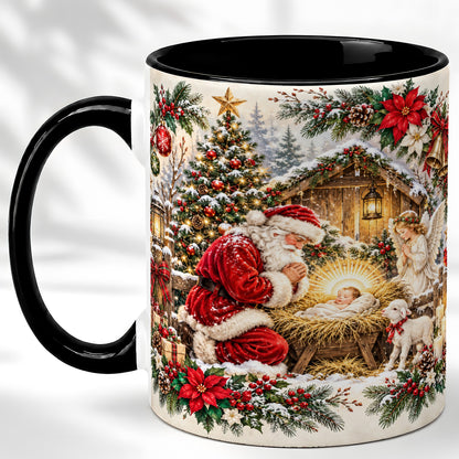 #pl[11oz|Black] Christmas Manger Coffee Mug, Praying Santa Mug, Ceramic Cup