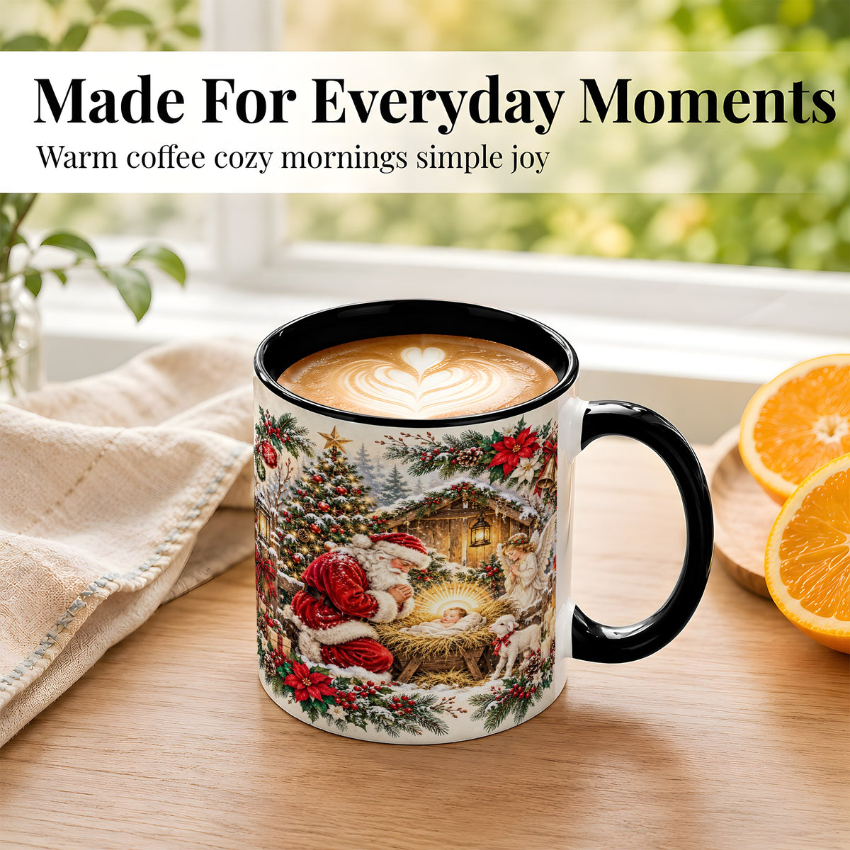 #pl[11oz|Black] Christmas Manger Coffee Mug, Praying Santa Mug, Ceramic Cup