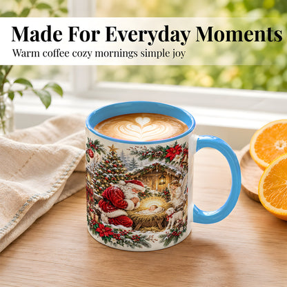 #pl[11oz|Blue] Christmas Manger Coffee Mug, Praying Santa Mug, Ceramic Cup