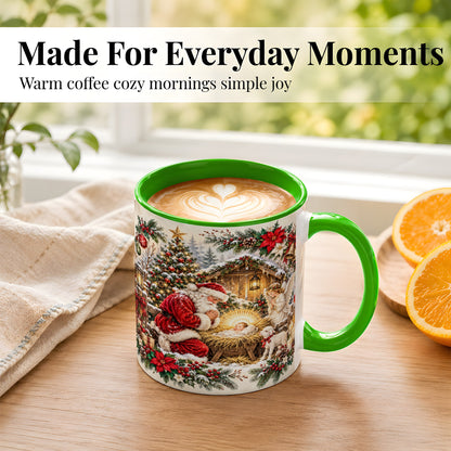 #pl[11oz|Green] Christmas Manger Coffee Mug, Praying Santa Mug, Ceramic Cup