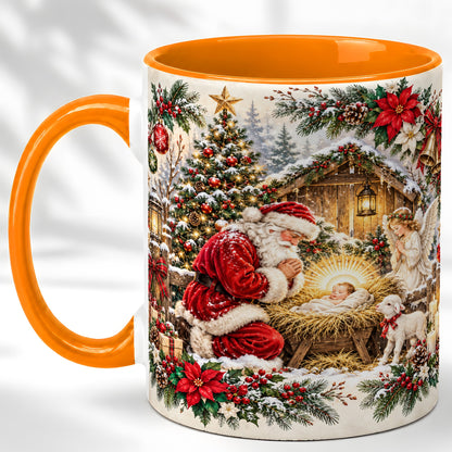 #pl[11oz|Orange] Christmas Manger Coffee Mug, Praying Santa Mug, Ceramic Cup