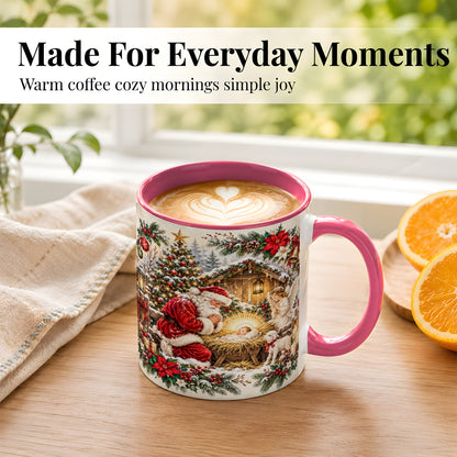 #pl[11oz|Pink] Christmas Manger Coffee Mug, Praying Santa Mug, Ceramic Cup