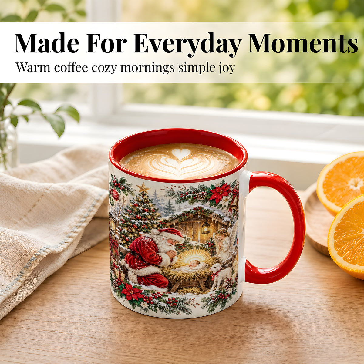 #pl[11oz|Red] Christmas Manger Coffee Mug, Praying Santa Mug, Ceramic Cup