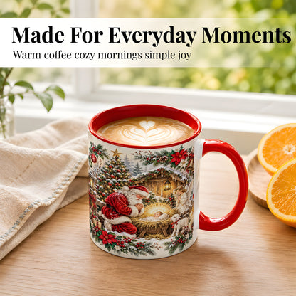 #pl[11oz|Red] Christmas Manger Coffee Mug, Praying Santa Mug, Ceramic Cup