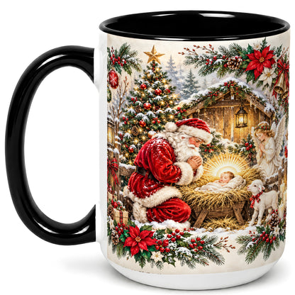 #pl[15oz|Black] Christmas Manger Coffee Mug, Praying Santa Mug, Ceramic Cup