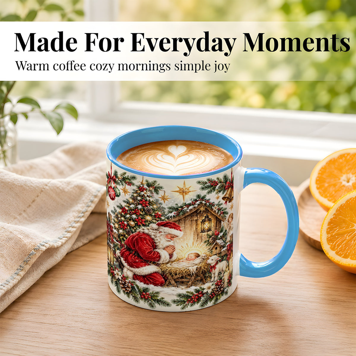 #pl[11oz|Blue] Christmas Manger Coffee Mug, Santa Prayer Mug, Ceramic Cup