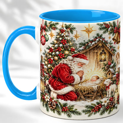#pl[11oz|Blue] Christmas Manger Coffee Mug, Santa Prayer Mug, Ceramic Cup