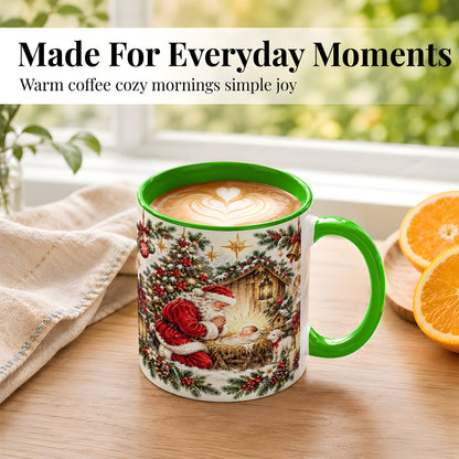 #pl[11oz|Green] Christmas Manger Coffee Mug, Santa Prayer Mug, Ceramic Cup