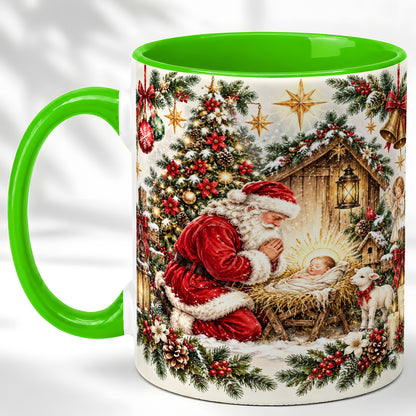 #pl[11oz|Green] Christmas Manger Coffee Mug, Santa Prayer Mug, Ceramic Cup