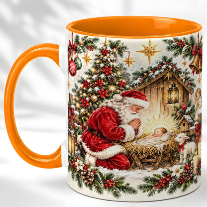 #pl[11oz|Orange] Christmas Manger Coffee Mug, Santa Prayer Mug, Ceramic Cup