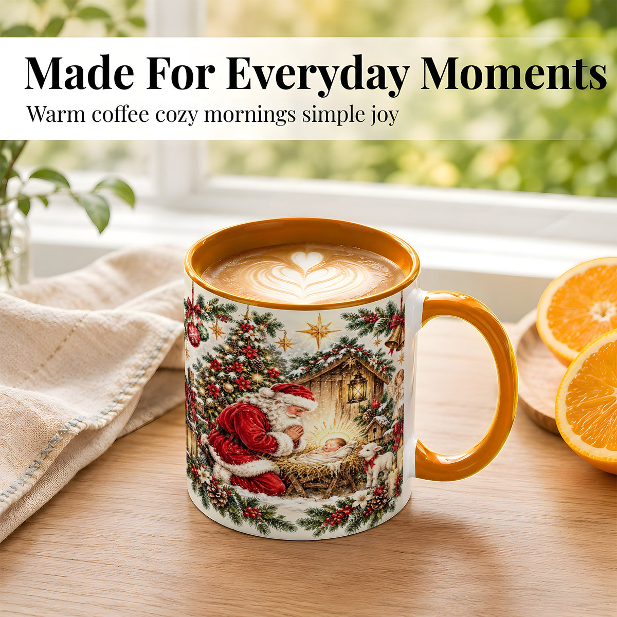 #pl[11oz|Orange] Christmas Manger Coffee Mug, Santa Prayer Mug, Ceramic Cup