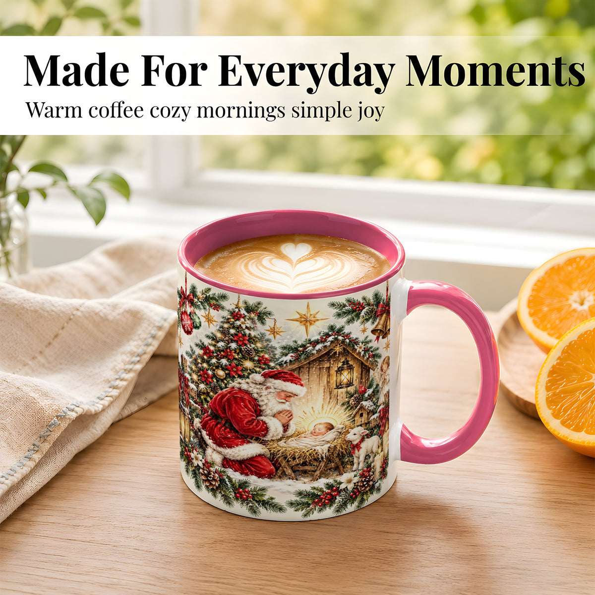 #pl[11oz|Pink] Christmas Manger Coffee Mug, Santa Prayer Mug, Ceramic Cup