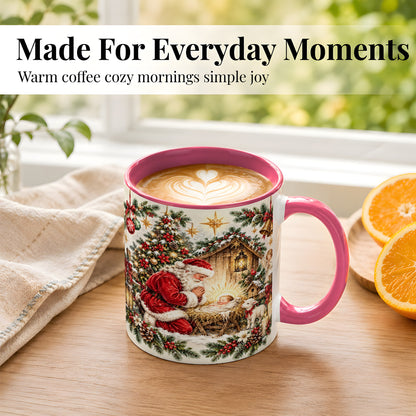 #pl[11oz|Pink] Christmas Manger Coffee Mug, Santa Prayer Mug, Ceramic Cup