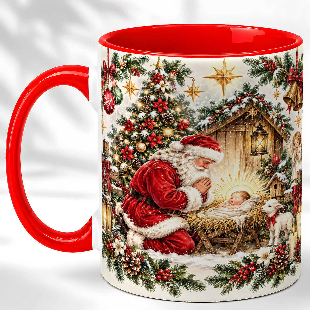 Christmas Manger Coffee Mug, Santa Prayer Mug, Ceramic Cup