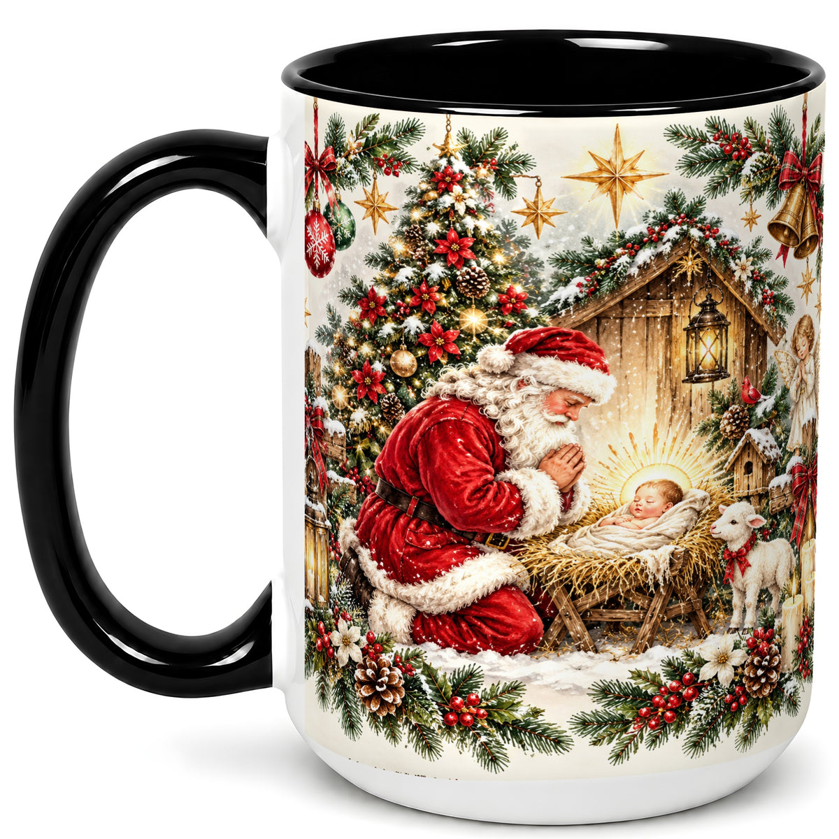 #pl[15oz|Black] Christmas Manger Coffee Mug, Santa Prayer Mug, Ceramic Cup