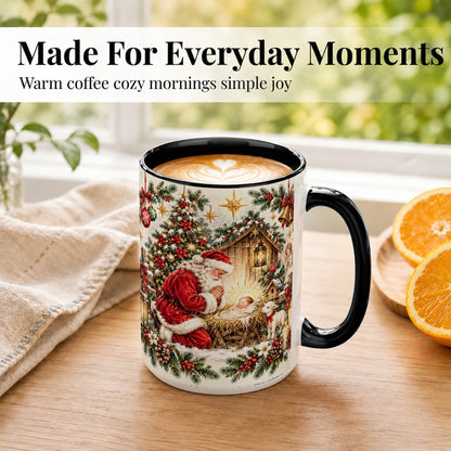 #pl[15oz|Black] Christmas Manger Coffee Mug, Santa Prayer Mug, Ceramic Cup