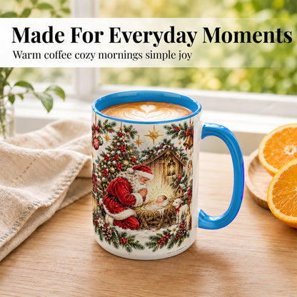 #pl[15oz|Blue] Christmas Manger Coffee Mug, Santa Prayer Mug, Ceramic Cup