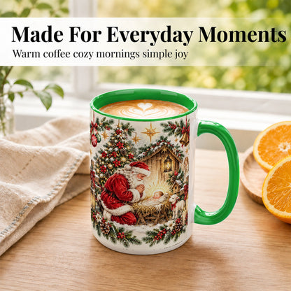 #pl[15oz|Green] Christmas Manger Coffee Mug, Santa Prayer Mug, Ceramic Cup