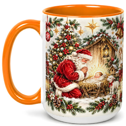 #pl[15oz|Orange] Christmas Manger Coffee Mug, Santa Prayer Mug, Ceramic Cup