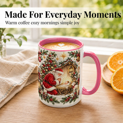 #pl[15oz|Pink] Christmas Manger Coffee Mug, Santa Prayer Mug, Ceramic Cup