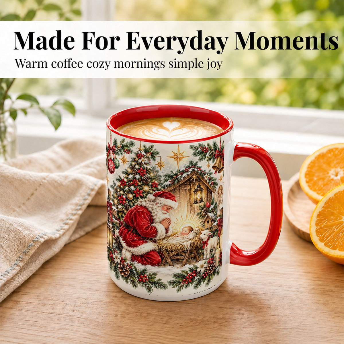 #pl[15oz|Red] Christmas Manger Coffee Mug, Santa Prayer Mug, Ceramic Cup