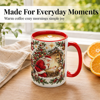 #pl[15oz|Red] Christmas Manger Coffee Mug, Santa Prayer Mug, Ceramic Cup