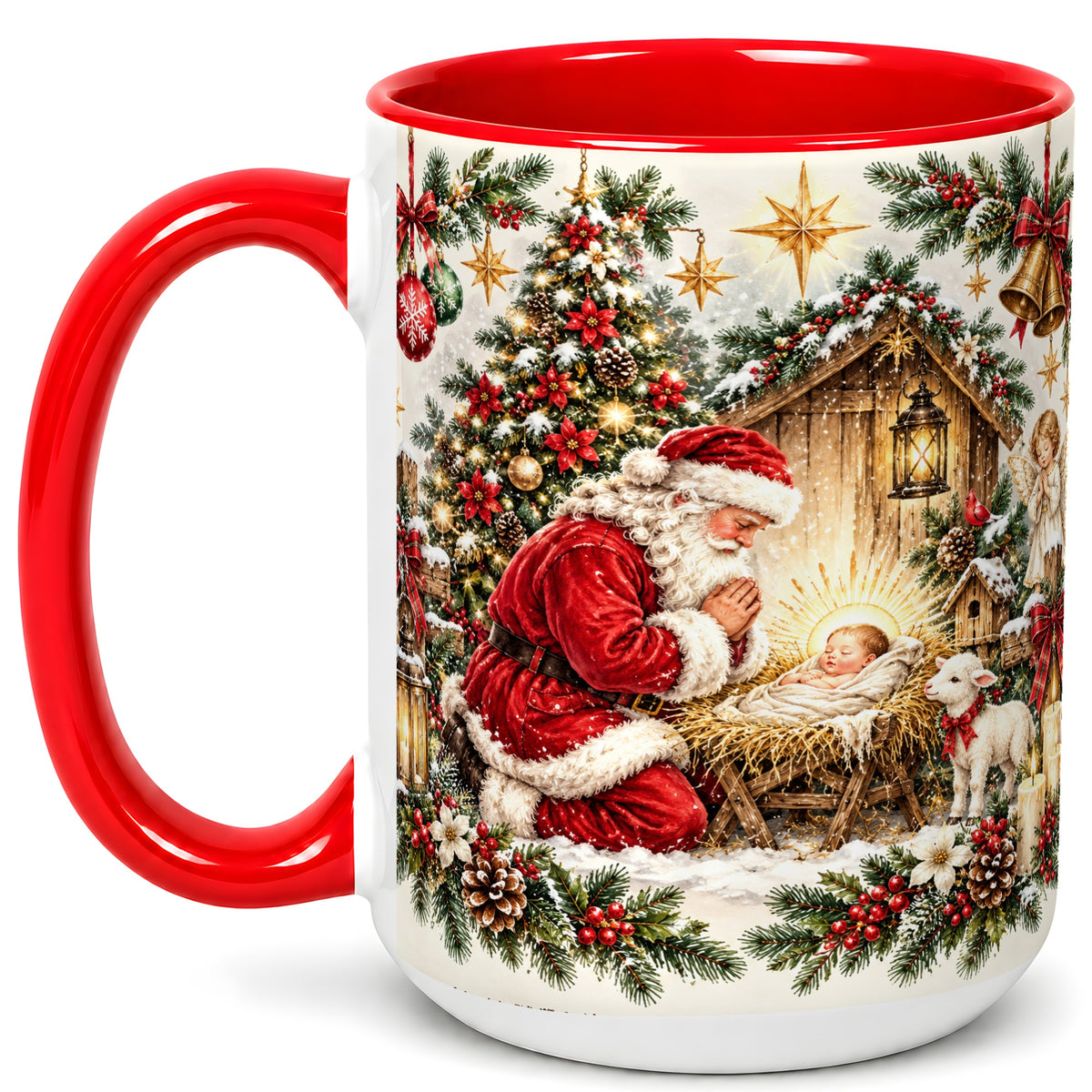 #pl[15oz|Red] Christmas Manger Coffee Mug, Santa Prayer Mug, Ceramic Cup