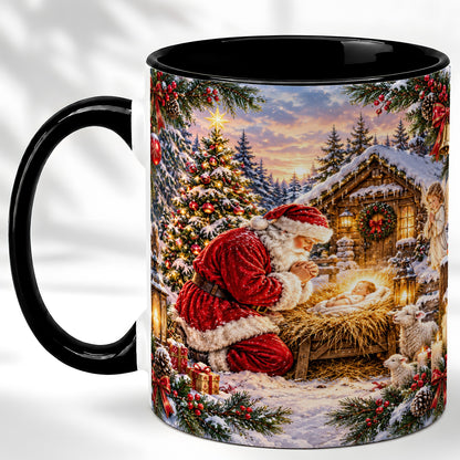 #pl[11oz|Black] Snowy Santa Nativity Coffee Mug, Christmas Scene Mug, Ceramic Cup