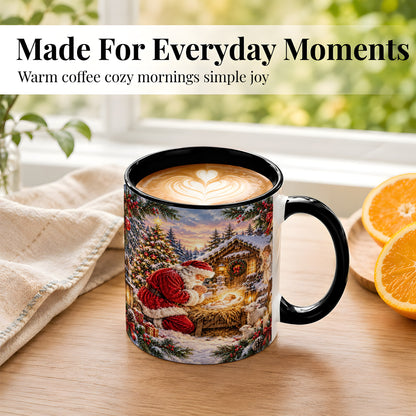 #pl[11oz|Black] Snowy Santa Nativity Coffee Mug, Christmas Scene Mug, Ceramic Cup