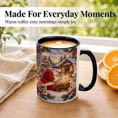 #pl[15oz|Black] Snowy Santa Nativity Coffee Mug, Christmas Scene Mug, Ceramic Cup