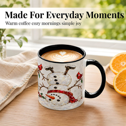 #pl[11oz|Black] Sparkling Snowman Coffee Mug, Cardinal Winter Mug, Ceramic Cup