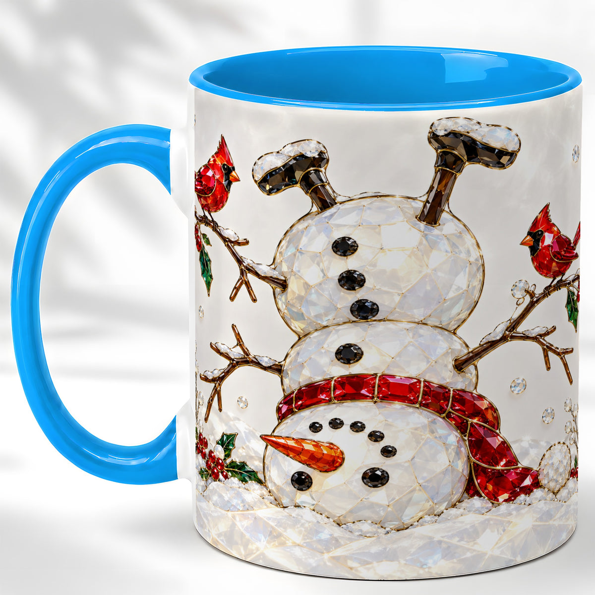 #pl[11oz|Blue] Sparkling Snowman Coffee Mug, Cardinal Winter Mug, Ceramic Cup