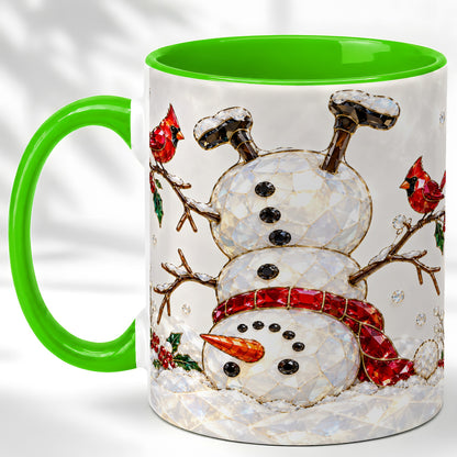 #pl[11oz|Green] Sparkling Snowman Coffee Mug, Cardinal Winter Mug, Ceramic Cup