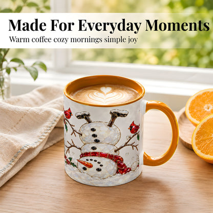 #pl[11oz|Orange] Sparkling Snowman Coffee Mug, Cardinal Winter Mug, Ceramic Cup