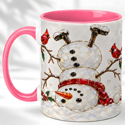 #pl[11oz|Pink] Sparkling Snowman Coffee Mug, Cardinal Winter Mug, Ceramic Cup