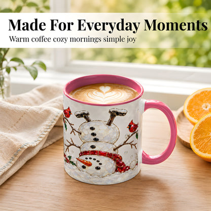 #pl[11oz|Pink] Sparkling Snowman Coffee Mug, Cardinal Winter Mug, Ceramic Cup