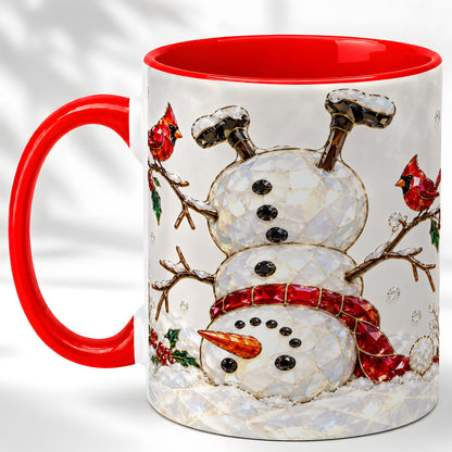 Sparkling Snowman Coffee Mug, Cardinal Winter Mug, Ceramic Cup