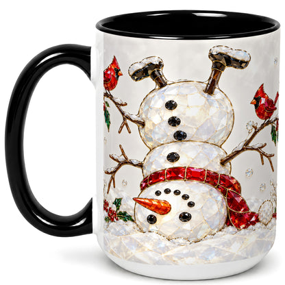 #pl[15oz|Black] Sparkling Snowman Coffee Mug, Cardinal Winter Mug, Ceramic Cup