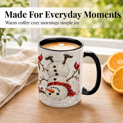 #pl[15oz|Black] Sparkling Snowman Coffee Mug, Cardinal Winter Mug, Ceramic Cup
