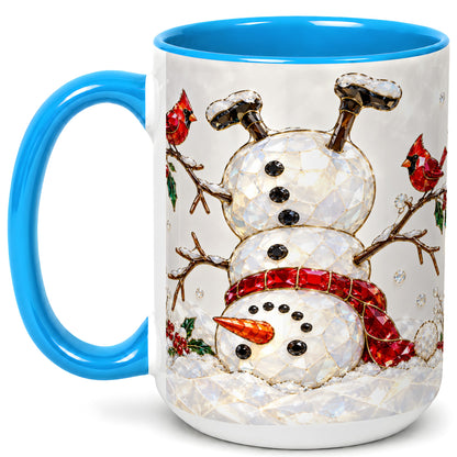 #pl[15oz|Blue] Sparkling Snowman Coffee Mug, Cardinal Winter Mug, Ceramic Cup