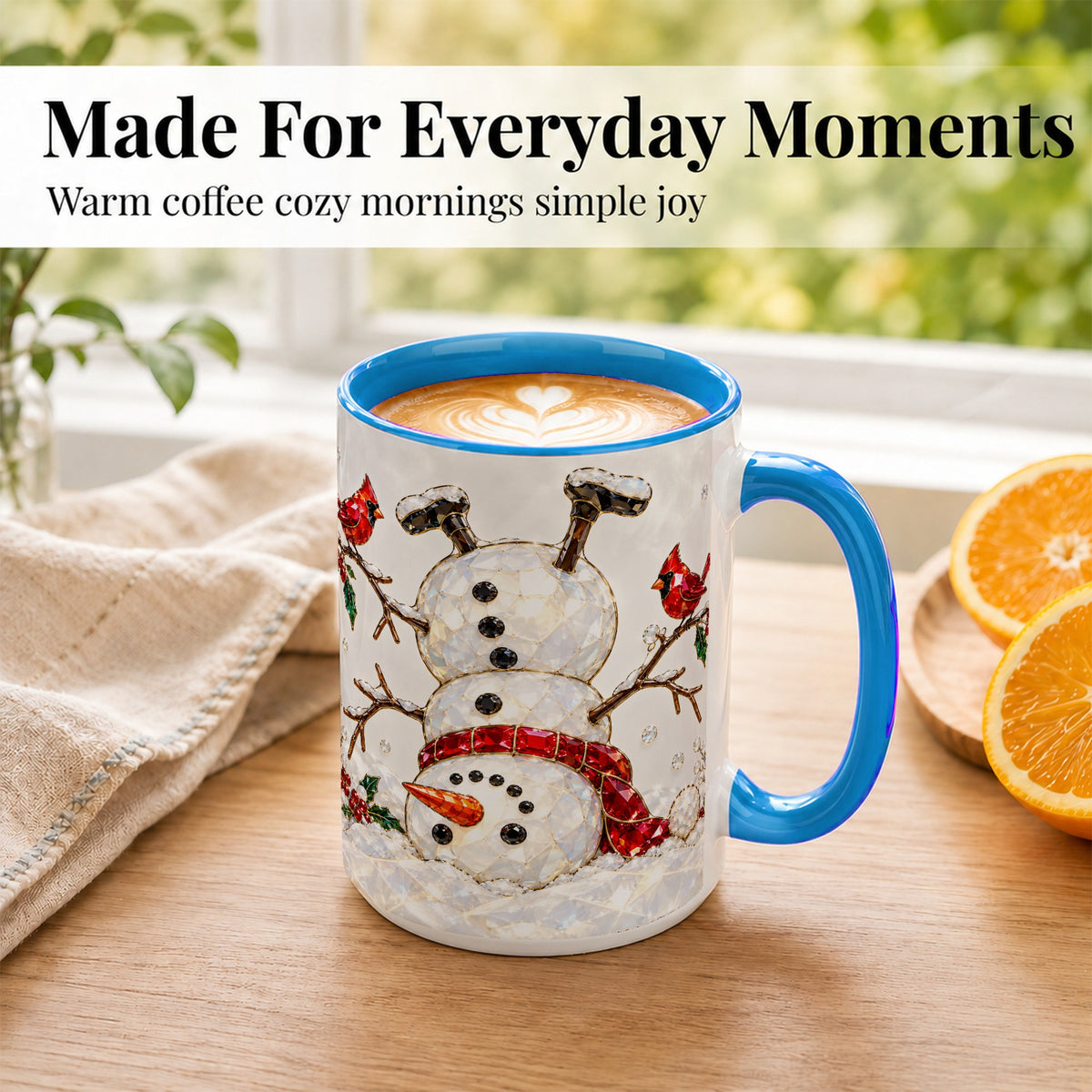 #pl[15oz|Blue] Sparkling Snowman Coffee Mug, Cardinal Winter Mug, Ceramic Cup