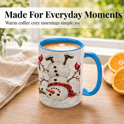 #pl[15oz|Blue] Sparkling Snowman Coffee Mug, Cardinal Winter Mug, Ceramic Cup