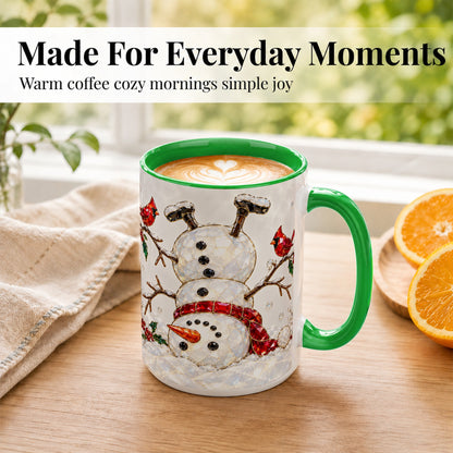 #pl[15oz|Green] Sparkling Snowman Coffee Mug, Cardinal Winter Mug, Ceramic Cup