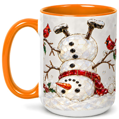 #pl[15oz|Orange] Sparkling Snowman Coffee Mug, Cardinal Winter Mug, Ceramic Cup