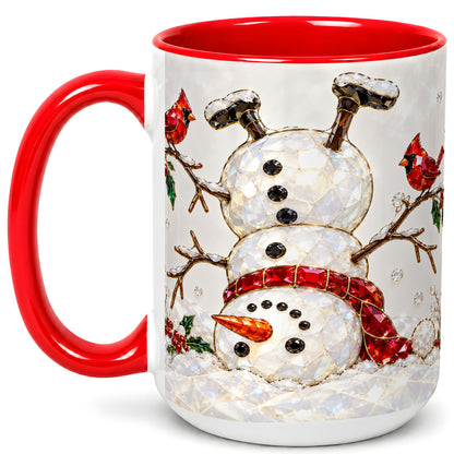 #pl[15oz|Red] Sparkling Snowman Coffee Mug, Cardinal Winter Mug, Ceramic Cup