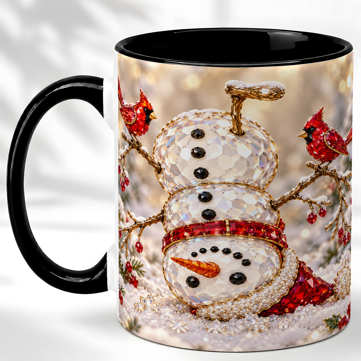 #pl[11oz|Black] Winter Snowman Coffee Mug, Red Cardinal Mug, Ceramic Cup