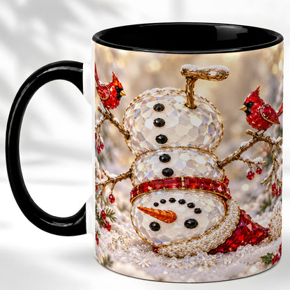 #pl[11oz|Black] Winter Snowman Coffee Mug, Red Cardinal Mug, Ceramic Cup