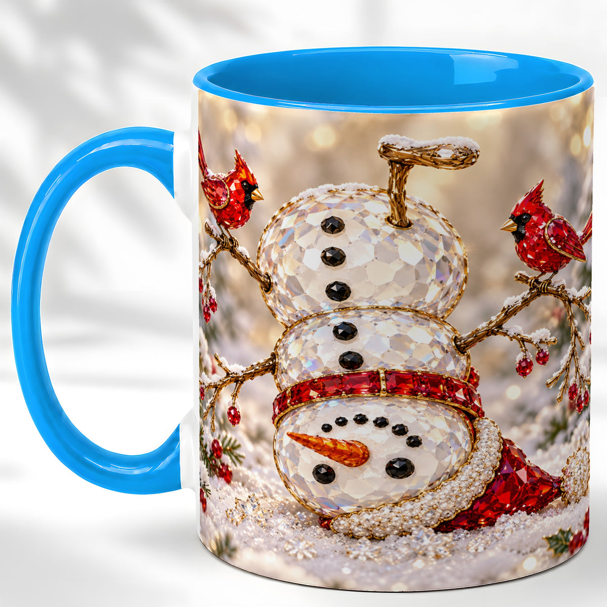 #pl[11oz|Blue] Winter Snowman Coffee Mug, Red Cardinal Mug, Ceramic Cup